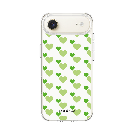 スリムプロテクションケース［ Stripe Hearts - Green ］