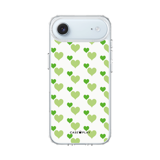 スリムプロテクションケース［ Stripe Hearts - Green ］
