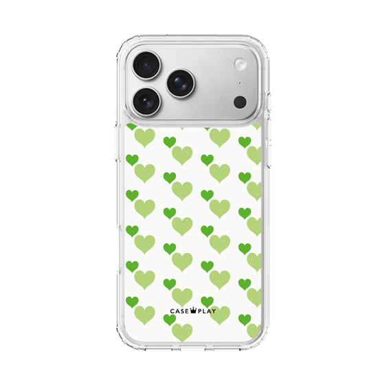 スリムプロテクションケース［ Stripe Hearts - Green ］