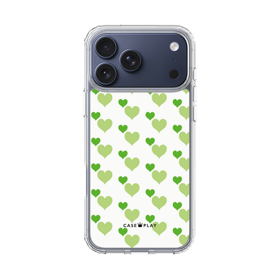 スリムプロテクションケース［ Stripe Hearts - Green ］