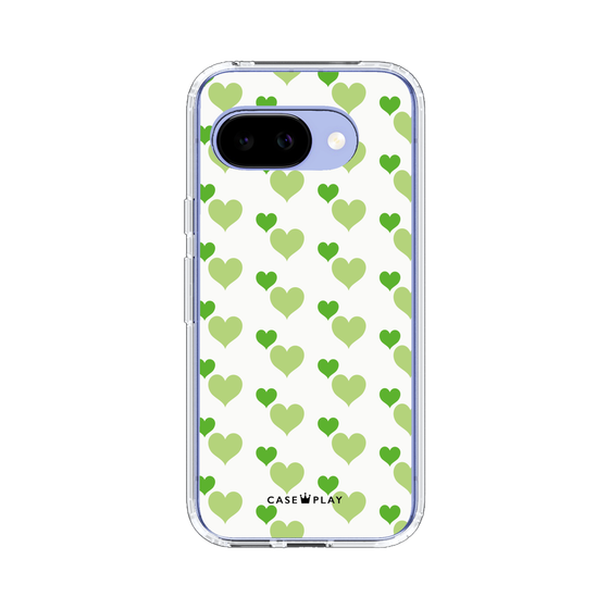 スリムプロテクションケース［ Stripe Hearts - Green ］