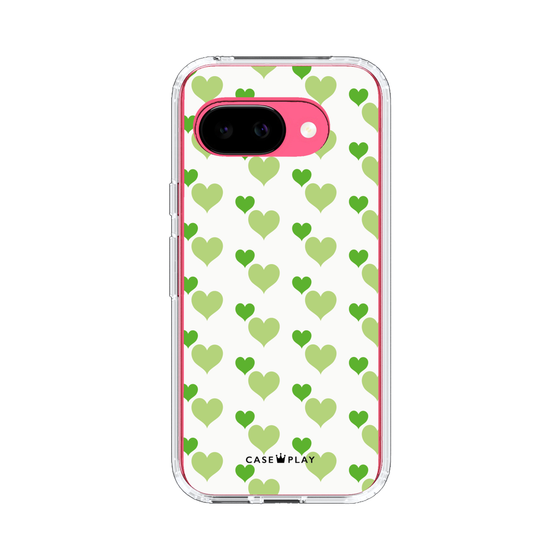 スリムプロテクションケース［ Stripe Hearts - Green ］
