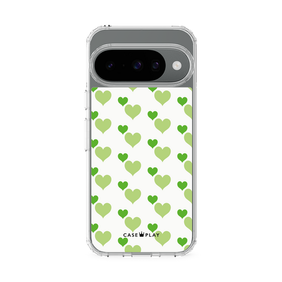 スリムプロテクションケース［ Stripe Hearts - Green ］