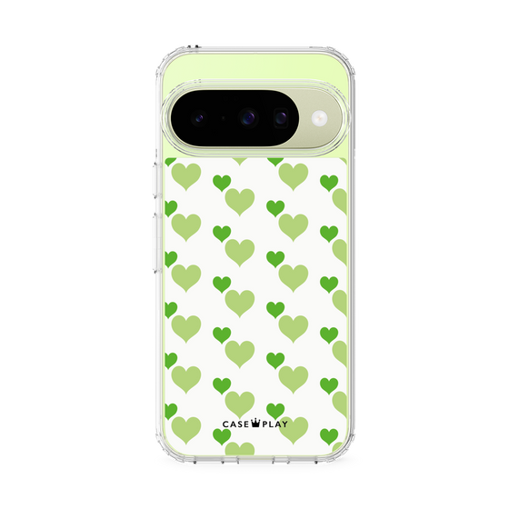 スリムプロテクションケース［ Stripe Hearts - Green ］