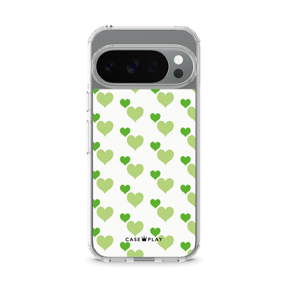 スリムプロテクションケース［ Stripe Hearts - Green ］