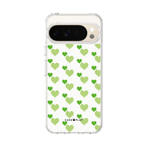 スリムプロテクションケース［ Stripe Hearts - Green ］