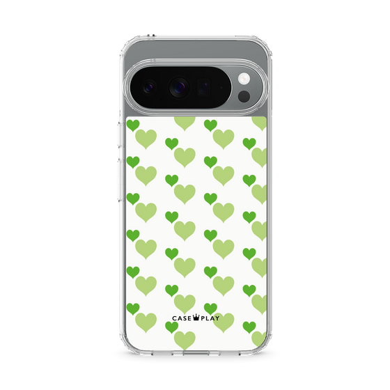 スリムプロテクションケース［ Stripe Hearts - Green ］