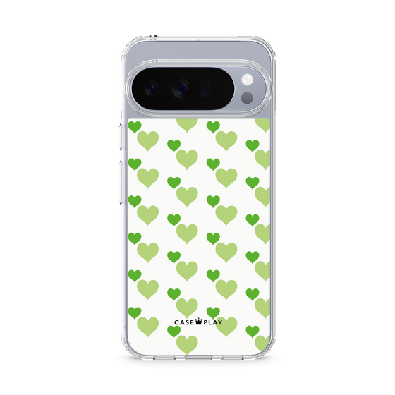 スリムプロテクションケース［ Stripe Hearts - Green ］