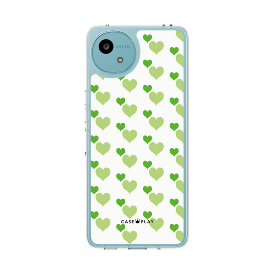 スリムプロテクションケース［ Stripe Hearts - Green ］
