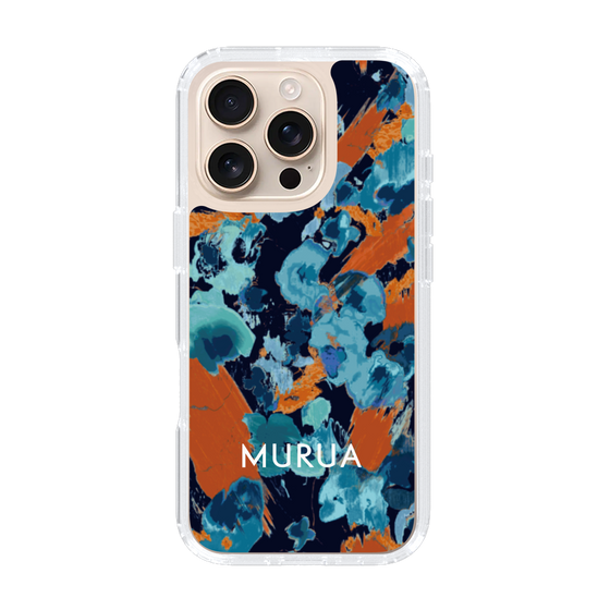 スリムプロテクションケース［ MURUA - アートプリント - Navy × Orange ］