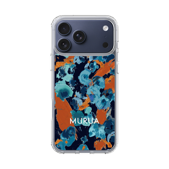 スリムプロテクションケース［ MURUA - アートプリント - Navy × Orange ］