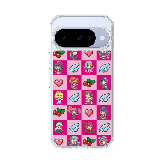 スリムプロテクションケース［ ツインエンジェル - ドットイラスト - ピンク ］