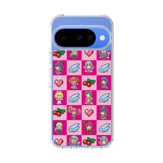 スリムプロテクションケース［ ツインエンジェル - ドットイラスト - ピンク ］