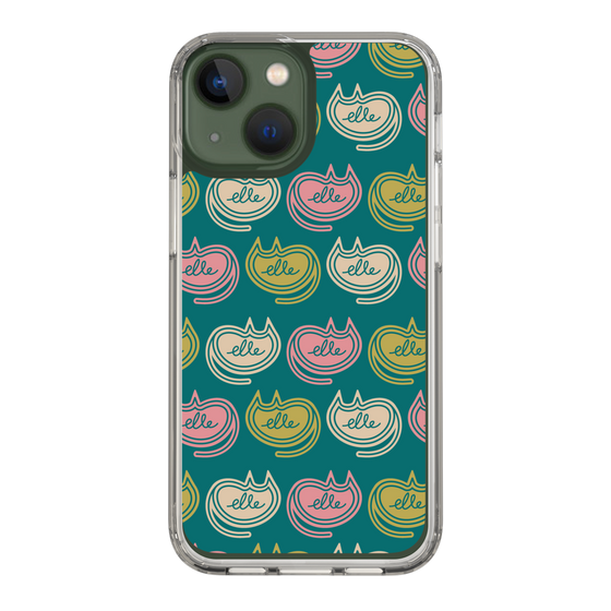 スリムプロテクションケース［ ELLE - Cat Pattern - グリーン ］