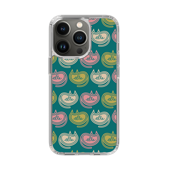 スリムプロテクションケース［ ELLE - Cat Pattern - グリーン ］