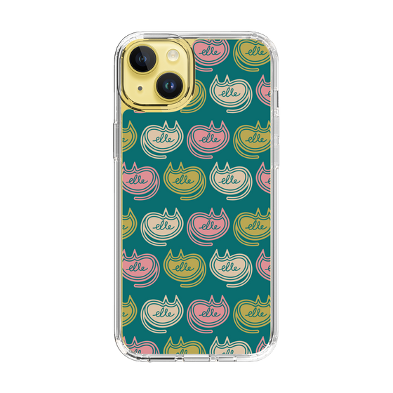 スリムプロテクションケース［ ELLE - Cat Pattern - グリーン ］