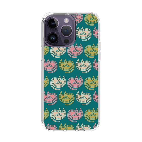 スリムプロテクションケース［ ELLE - Cat Pattern - グリーン ］