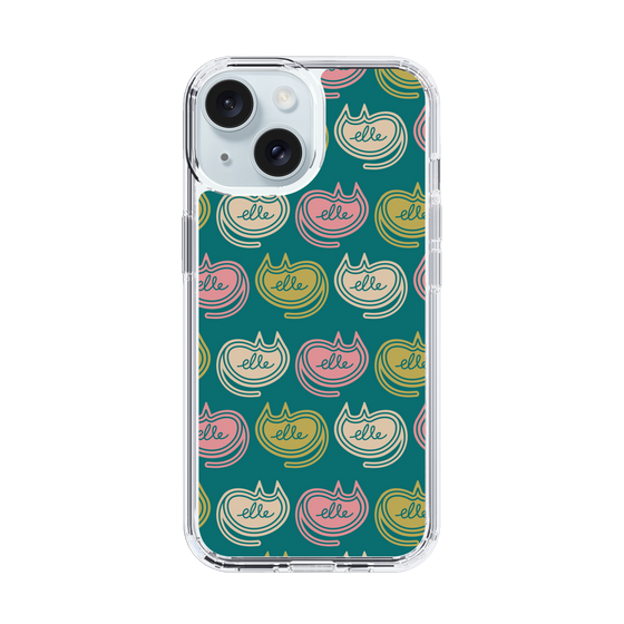 スリムプロテクションケース［ ELLE - Cat Pattern - グリーン ］