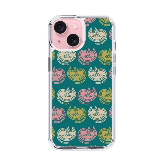 スリムプロテクションケース［ ELLE - Cat Pattern - グリーン ］