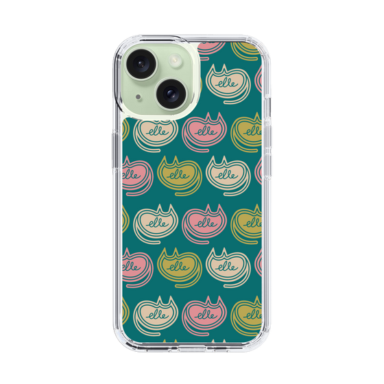 スリムプロテクションケース［ ELLE - Cat Pattern - グリーン ］