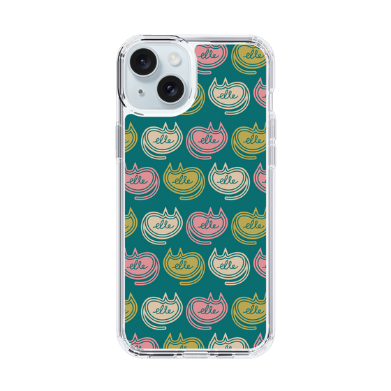 スリムプロテクションケース［ ELLE - Cat Pattern - グリーン ］