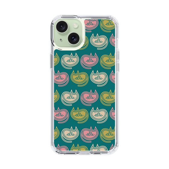 スリムプロテクションケース［ ELLE - Cat Pattern - グリーン ］