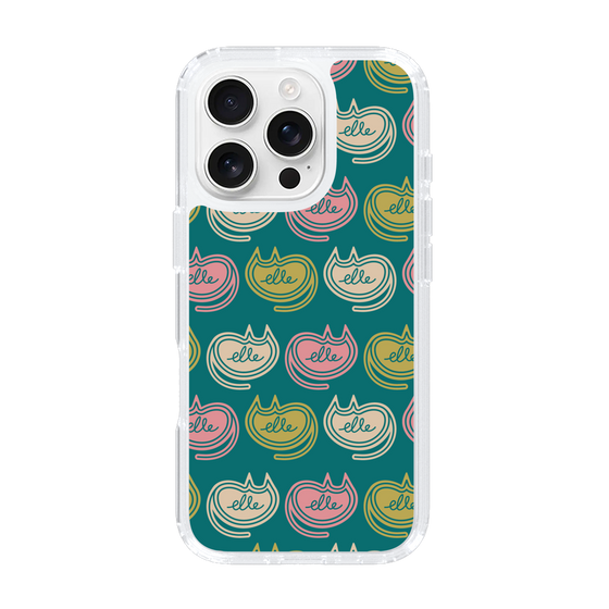 スリムプロテクションケース［ ELLE - Cat Pattern - グリーン ］