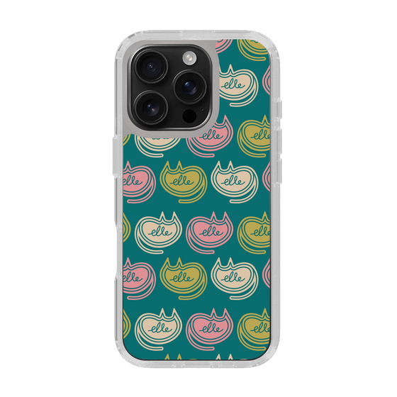 スリムプロテクションケース［ ELLE - Cat Pattern - グリーン ］
