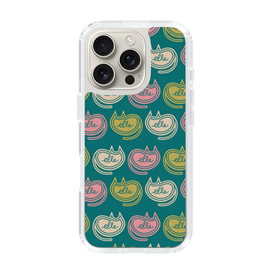 スリムプロテクションケース［ ELLE - Cat Pattern - グリーン ］