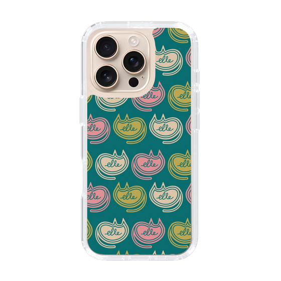 スリムプロテクションケース［ ELLE - Cat Pattern - グリーン ］