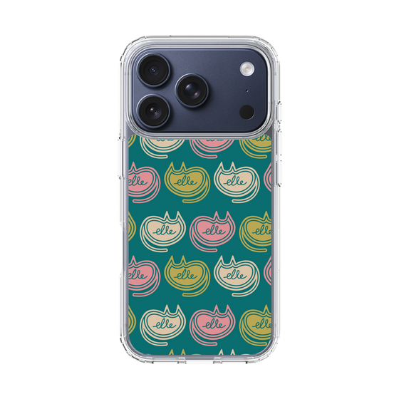 スリムプロテクションケース［ ELLE - Cat Pattern - グリーン ］