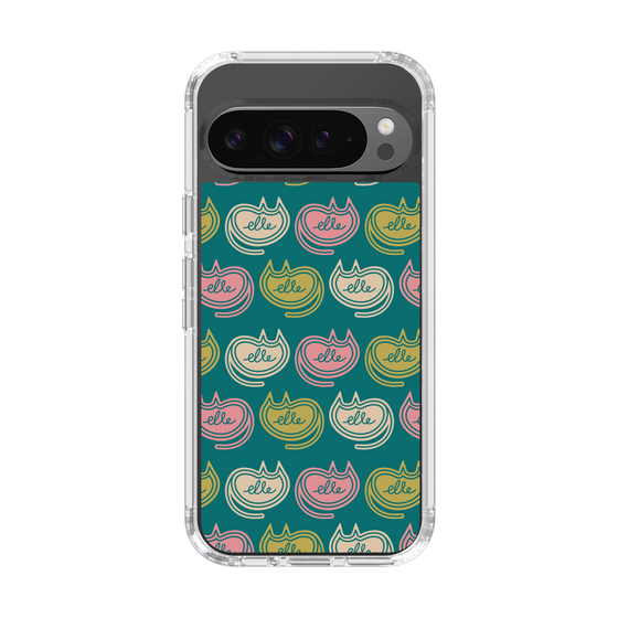 スリムプロテクションケース［ ELLE - Cat Pattern - グリーン ］