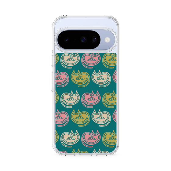 スリムプロテクションケース［ ELLE - Cat Pattern - グリーン ］