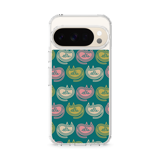 スリムプロテクションケース［ ELLE - Cat Pattern - グリーン ］