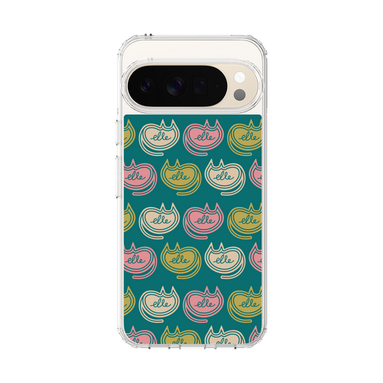 スリムプロテクションケース［ ELLE - Cat Pattern - グリーン ］