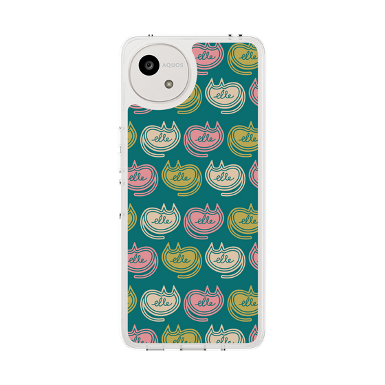 スリムプロテクションケース［ ELLE - Cat Pattern - グリーン ］