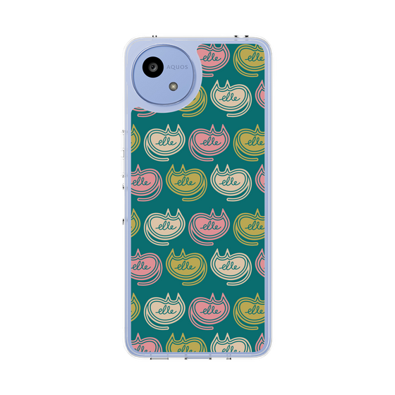 スリムプロテクションケース［ ELLE - Cat Pattern - グリーン ］