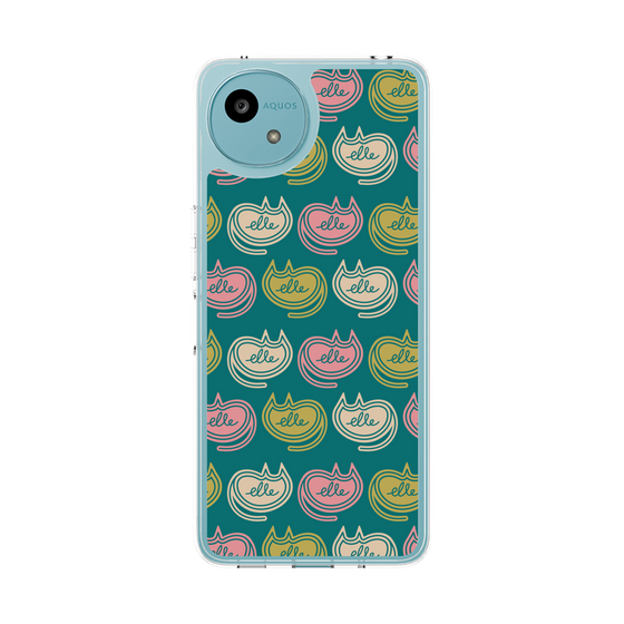 スリムプロテクションケース［ ELLE - Cat Pattern - グリーン ］