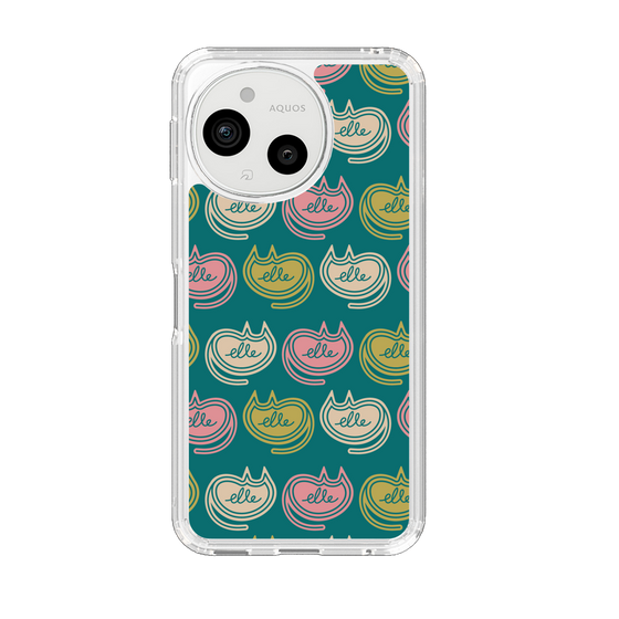 スリムプロテクションケース［ ELLE - Cat Pattern - グリーン ］
