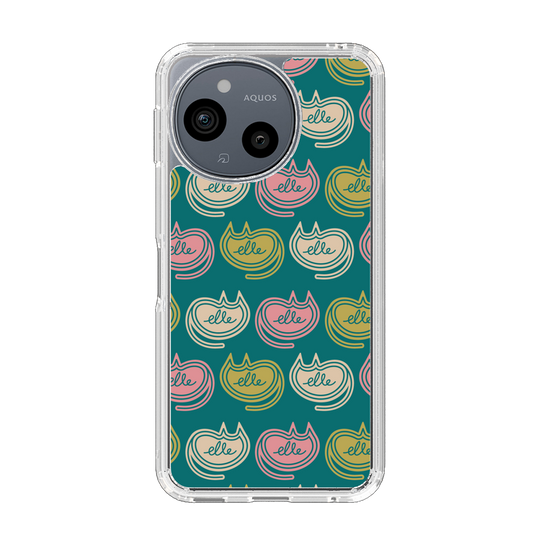 スリムプロテクションケース［ ELLE - Cat Pattern - グリーン ］