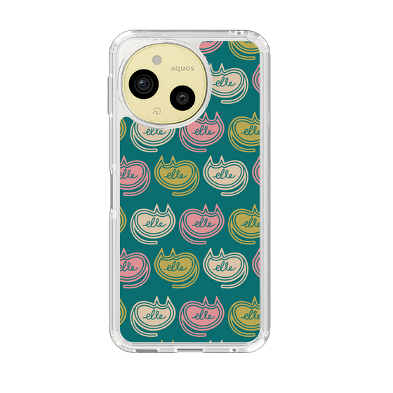 スリムプロテクションケース［ ELLE - Cat Pattern - グリーン ］