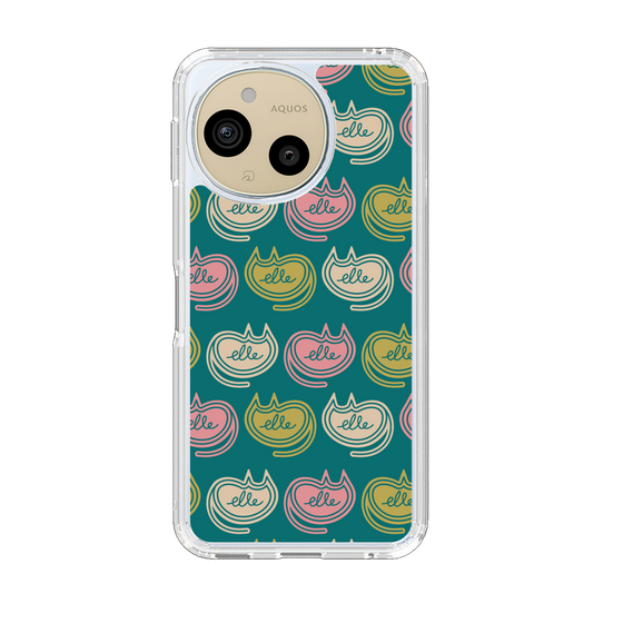 スリムプロテクションケース［ ELLE - Cat Pattern - グリーン ］