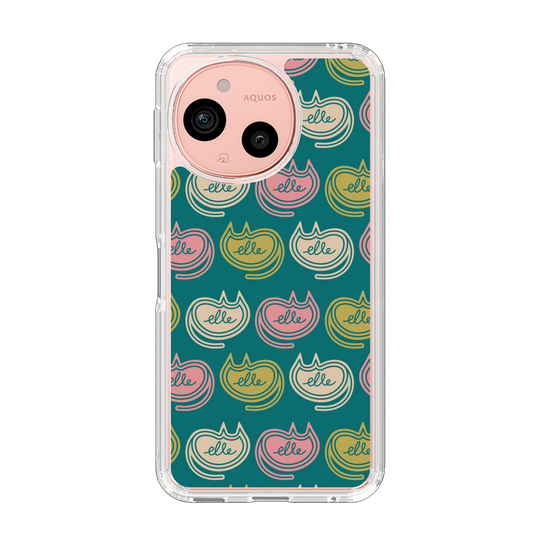 スリムプロテクションケース［ ELLE - Cat Pattern - グリーン ］