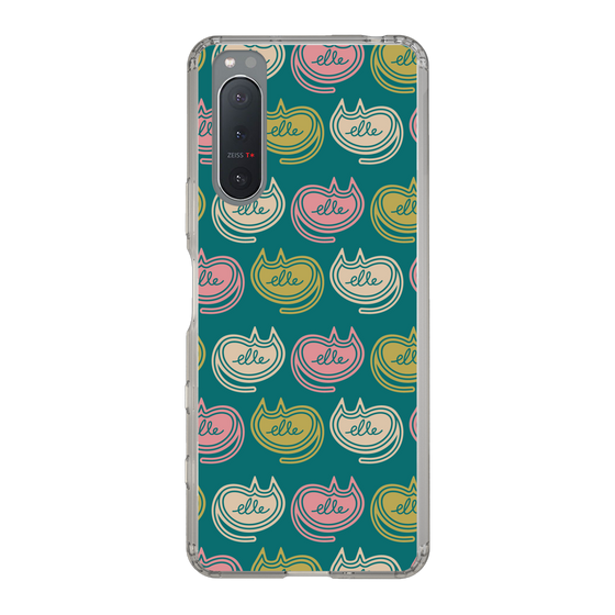 スリムプロテクションケース［ ELLE - Cat Pattern - グリーン ］