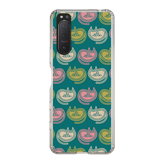 スリムプロテクションケース［ ELLE - Cat Pattern - グリーン ］