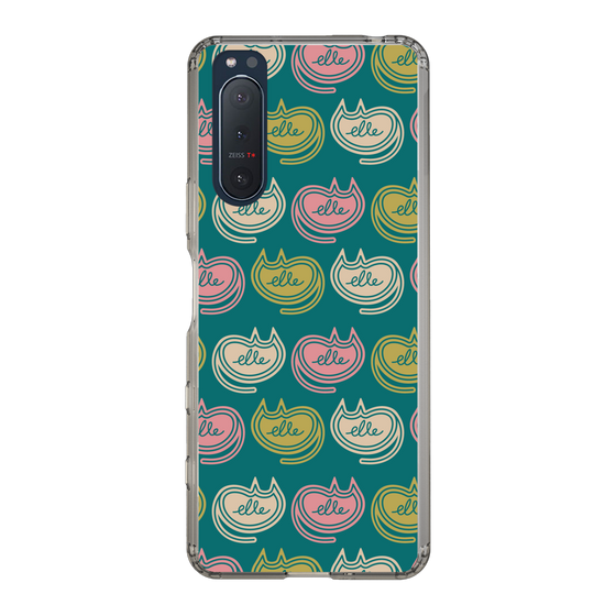 スリムプロテクションケース［ ELLE - Cat Pattern - グリーン ］