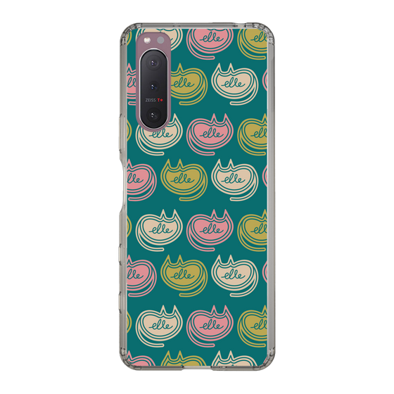 スリムプロテクションケース［ ELLE - Cat Pattern - グリーン ］