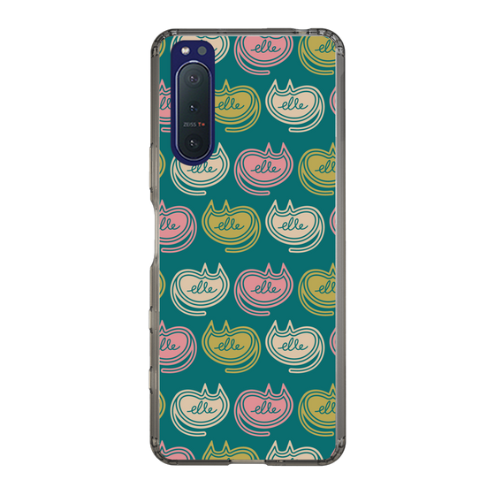 スリムプロテクションケース［ ELLE - Cat Pattern - グリーン ］