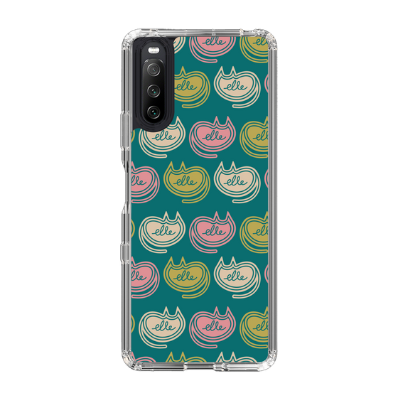 スリムプロテクションケース［ ELLE - Cat Pattern - グリーン ］
