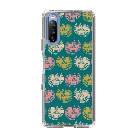 スリムプロテクションケース［ ELLE - Cat Pattern - グリーン ］